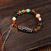 Handmade Tibetan Prayer Beads Bracelet with Dzi and Colorful Stones