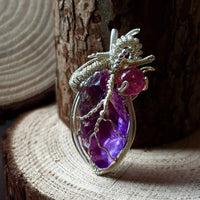 Amethyst Stone Pendant Heart Shaped Wire Wrapped for Inner Healing