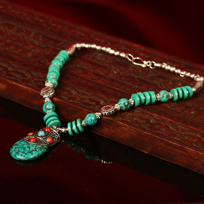 Handcrafted Tibetan Turquoise Necklace for Wealth