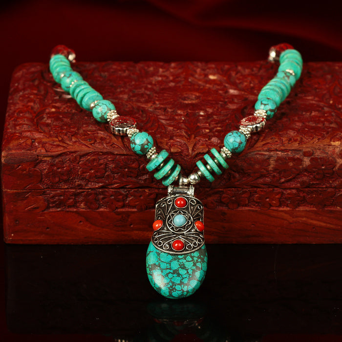 Handcrafted Tibetan Turquoise Necklace for Wealth