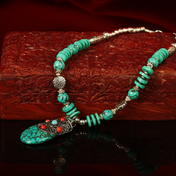 Handcrafted Tibetan Turquoise Necklace for Wealth
