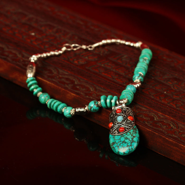 Handcrafted Tibetan Turquoise Necklace for Wealth