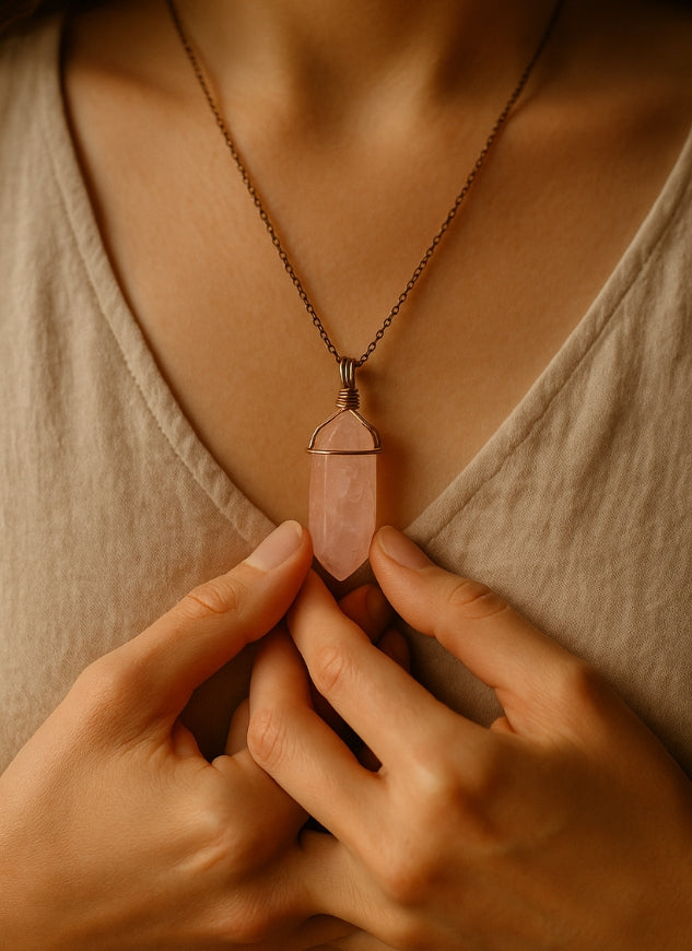 Rose quartz pendant necklace that heals emotions