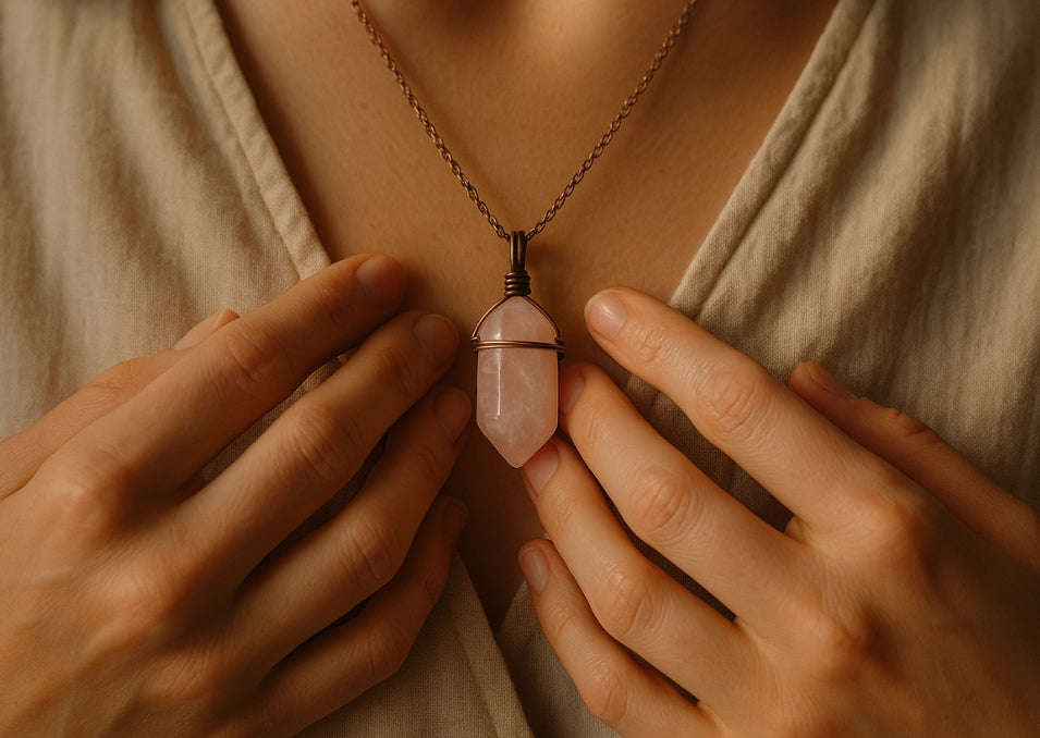 Rose quartz pendant necklace that heals emotions