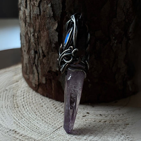Wire-Wrapped Amethyst Stone Pendant for Chakra Balance