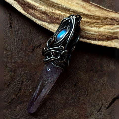 Wire-Wrapped Amethyst Stone Pendant for Chakra Balance