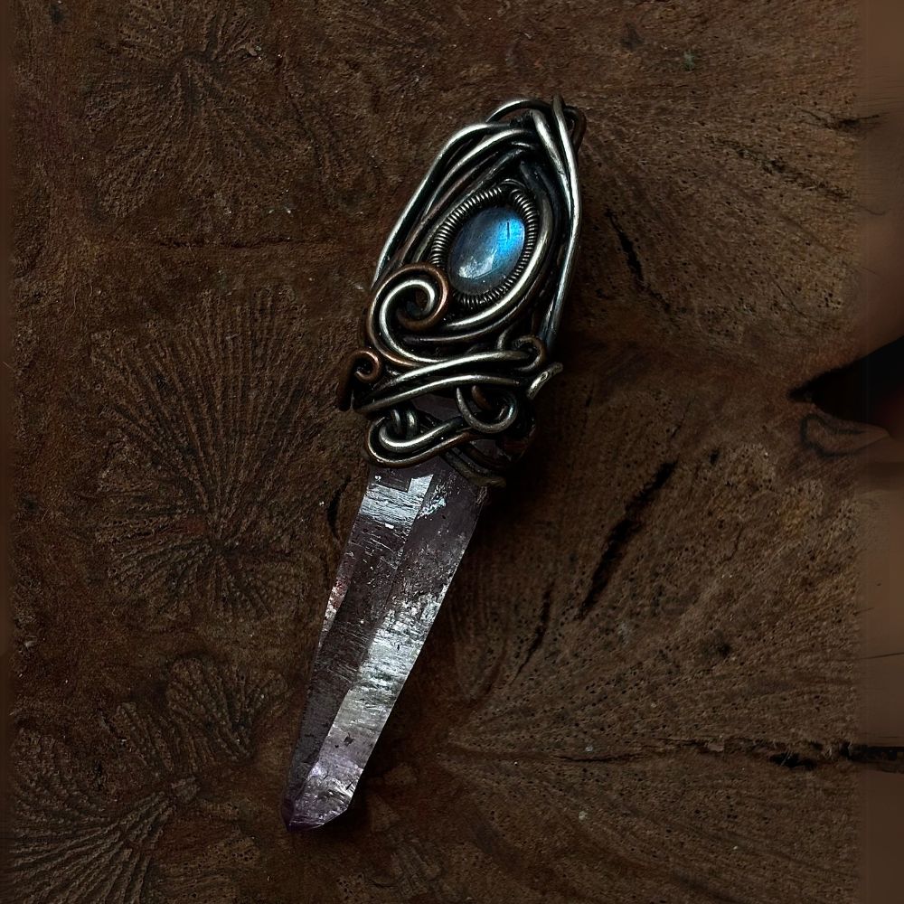 Wire-Wrapped Amethyst Stone Pendant for Chakra Balance