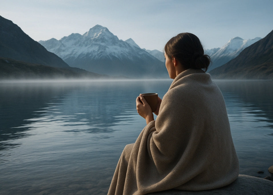 Woman sitting by the lake